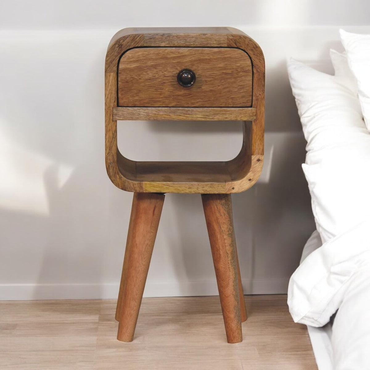 Extra Small Oak-ish Curved Lower Nightstand