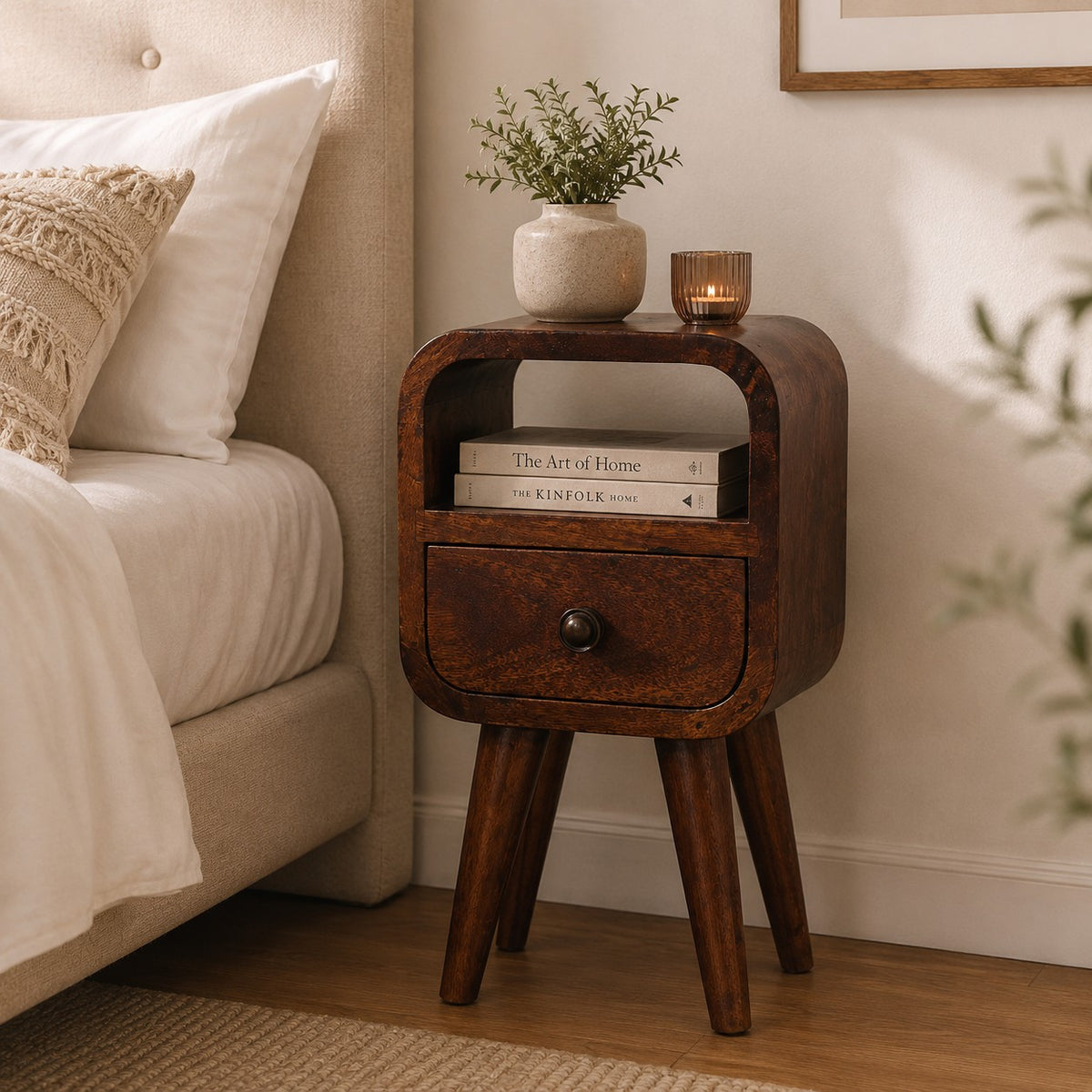 Extra Small Chestnut Curved Nordic Nightstand