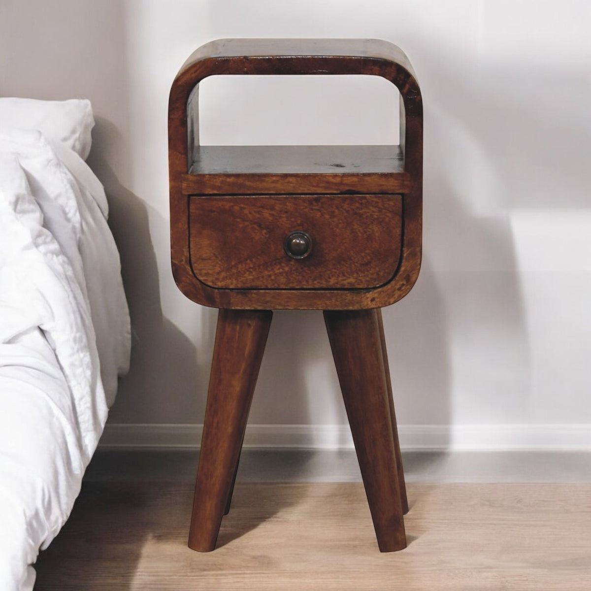 Extra Small Chestnut Curved Nordic Nightstand