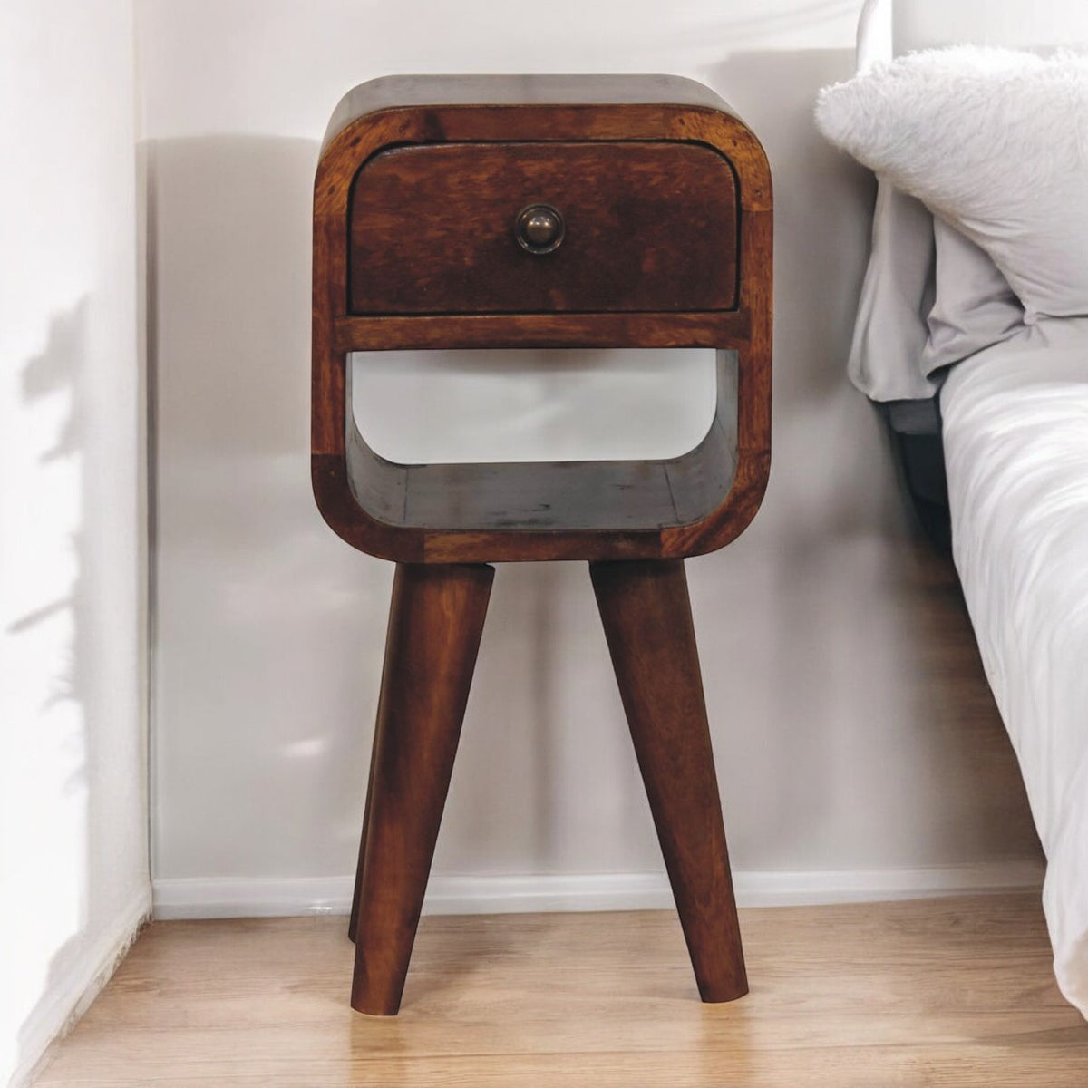 Extra Small Chestnut Curved Lower Nightstand