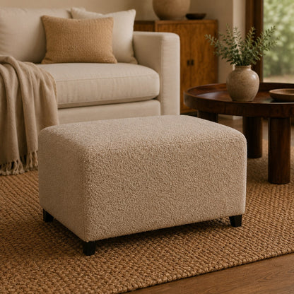 Bouclé Montauk Bliss Cream Solid Wood Ottoman
