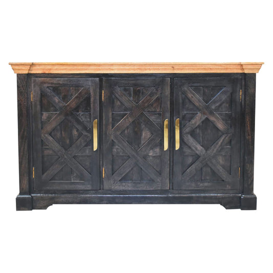 Empire Ash Black 3-Door Rustic Wood Sideboard