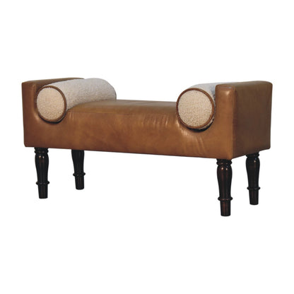 Sutton Buffalo Leather Bench with Round Bouclé Cushions