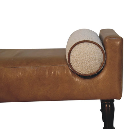 Sutton Buffalo Leather Bench with Round Bouclé Cushions