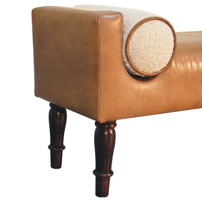 Sutton Buffalo Leather Bench with Round Bouclé Cushions