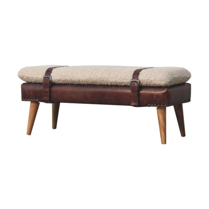Bouclé Montauk Mahogany Leather Belted Solid Wood Bench