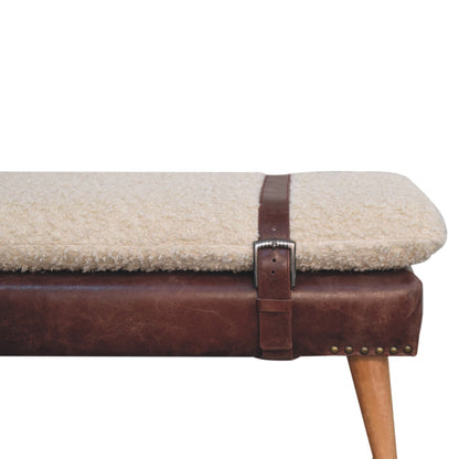 Bouclé Montauk Mahogany Leather Belted Solid Wood Bench