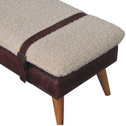 Bouclé Montauk Mahogany Leather Belted Solid Wood Bench