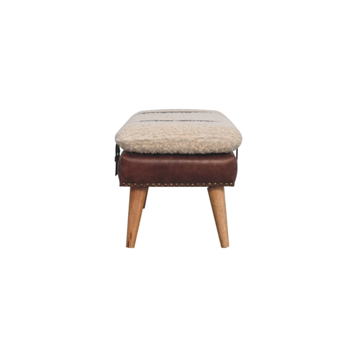 Bouclé Montauk Mahogany Leather Belted Solid Wood Bench