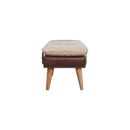 Bouclé Montauk Mahogany Leather Belted Solid Wood Bench