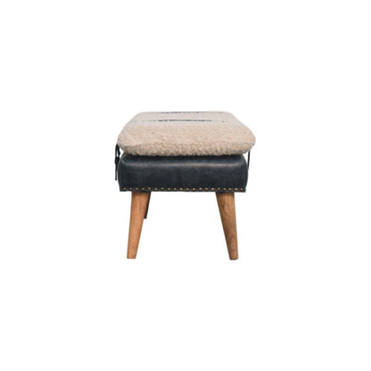 Bouclé Montauk Olive Leather Belted Solid Wood Bench