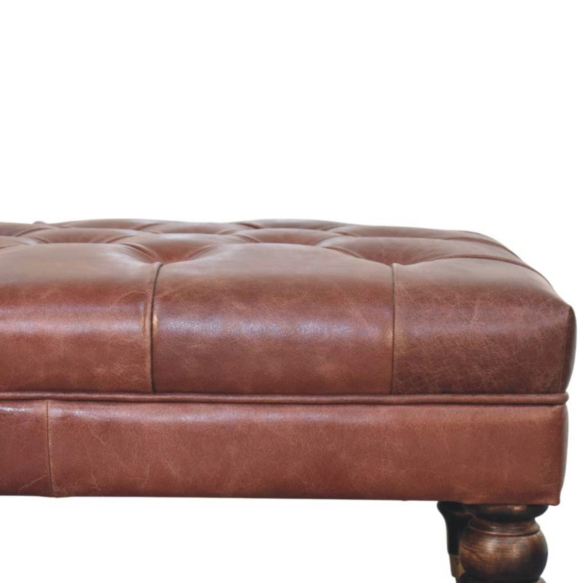 Sutton Buffalo Leather Brown Tufted Ottoman with Castor Legs