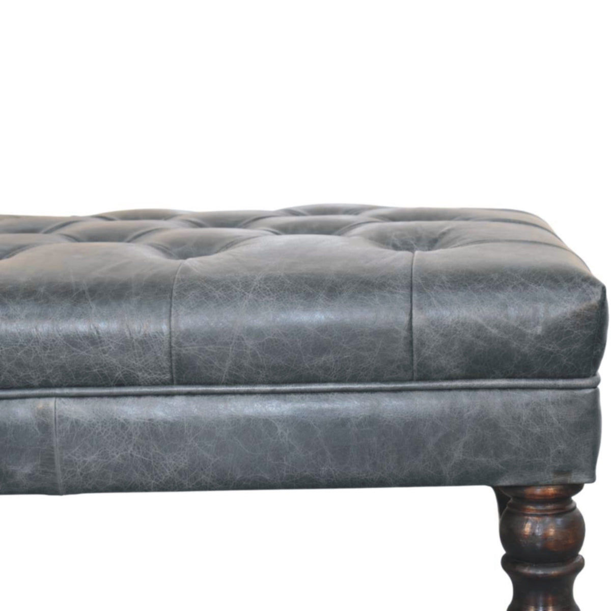 Sutton Buffalo Leather Teal Tufted Ottoman with Castor Legs