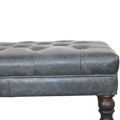 Sutton Buffalo Leather Teal Tufted Ottoman with Castor Legs