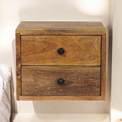 Small Oak Toned 2-Drawer Floating Bedside