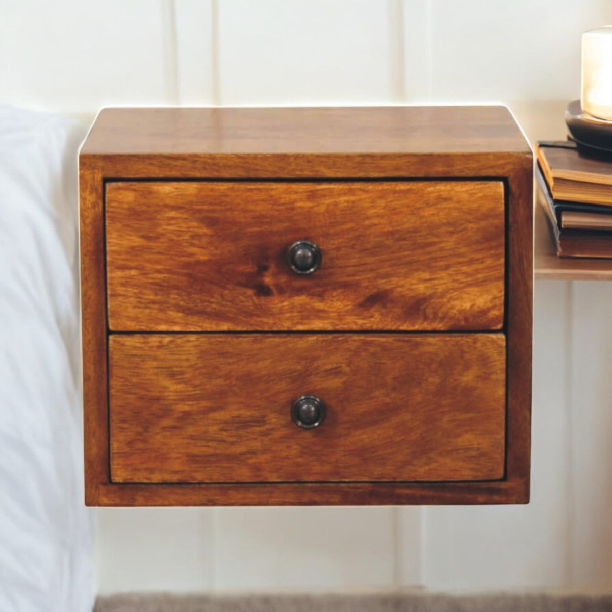 Small Chestnut 2-Drawer Floating Nightstand