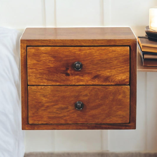 Small Chestnut 2-Drawer Floating Nightstand