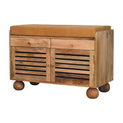 Sutton Buffalo Leather Shoe Bench 2 Drawers