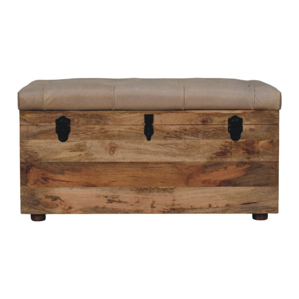 Sutton Buffalo Leather Beige Tufted Storage Trunk Bench
