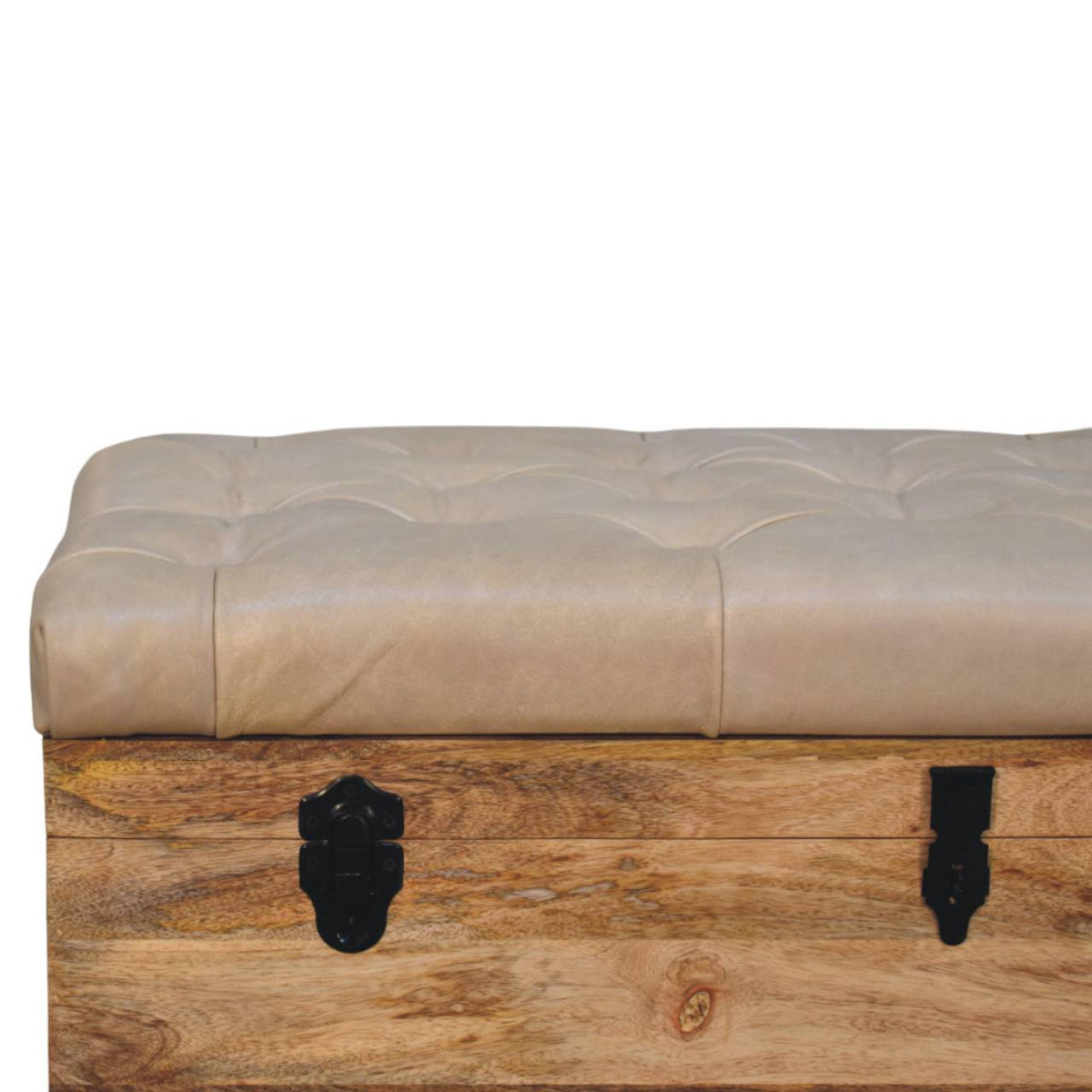 Sutton Buffalo Leather Beige Tufted Storage Trunk Bench