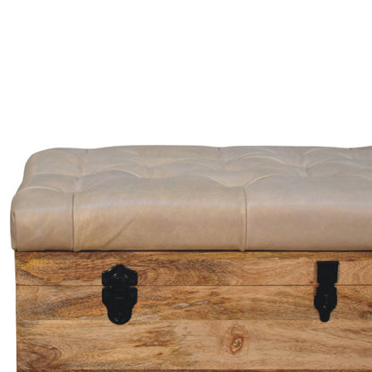 Sutton Buffalo Leather Beige Tufted Storage Trunk Bench