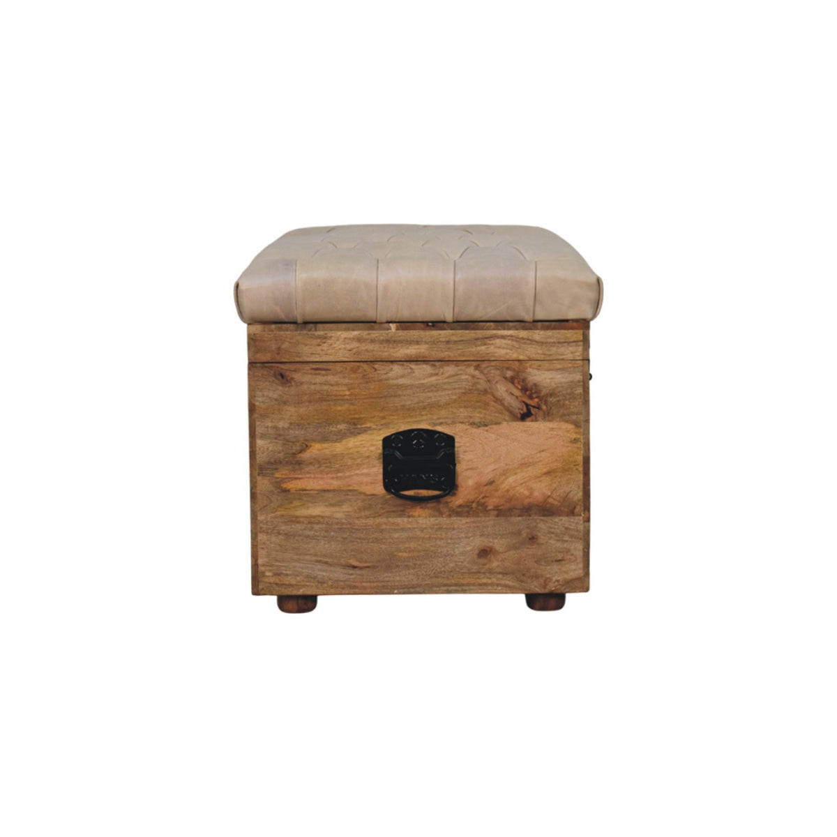 Sutton Buffalo Leather Beige Tufted Storage Trunk Bench