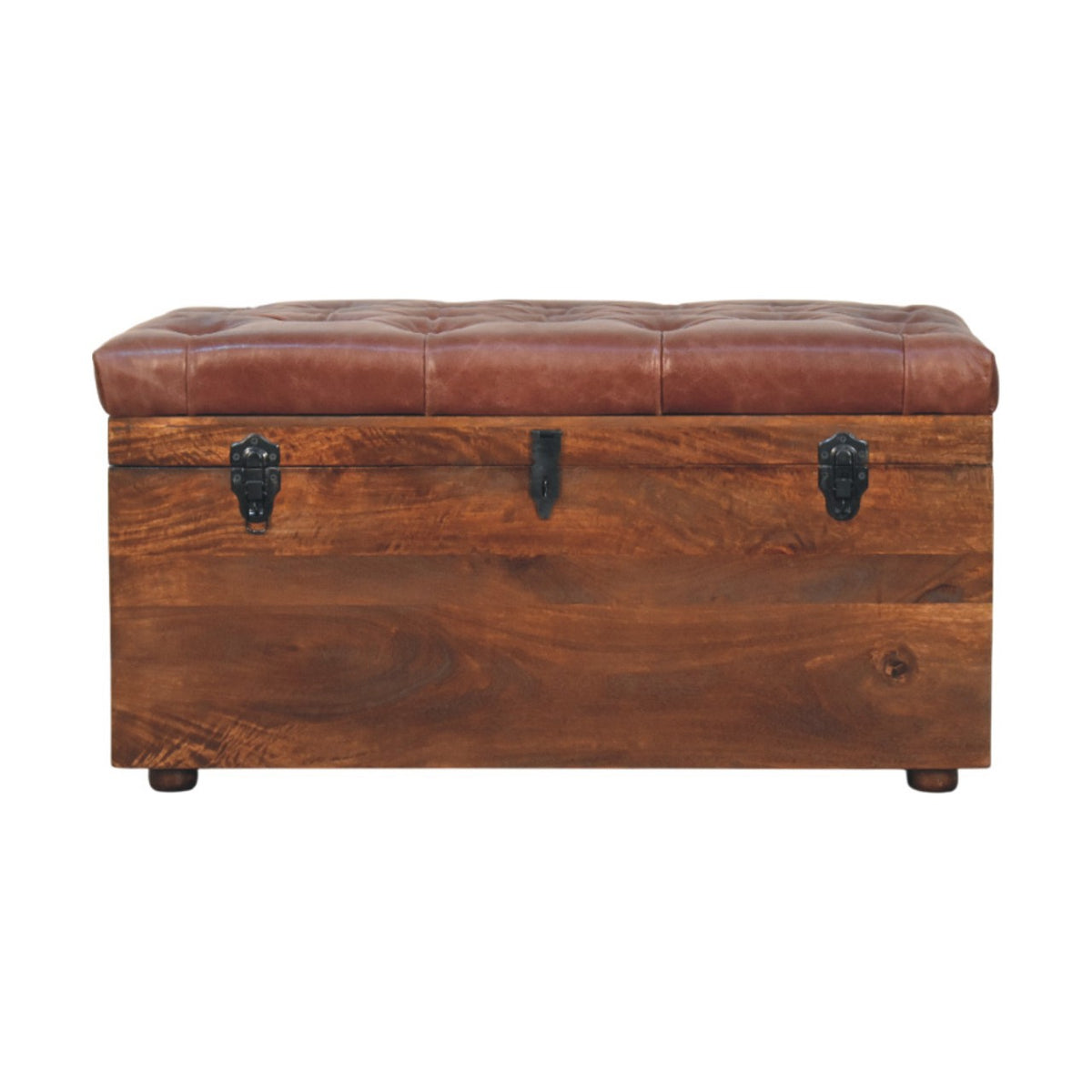 Sutton Buffalo Leather Brown Tufted Storage Trunk