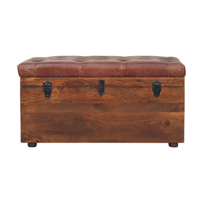 Sutton Buffalo Leather Brown Tufted Storage Trunk