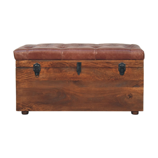 Sutton Buffalo Leather Brown Tufted Storage Trunk