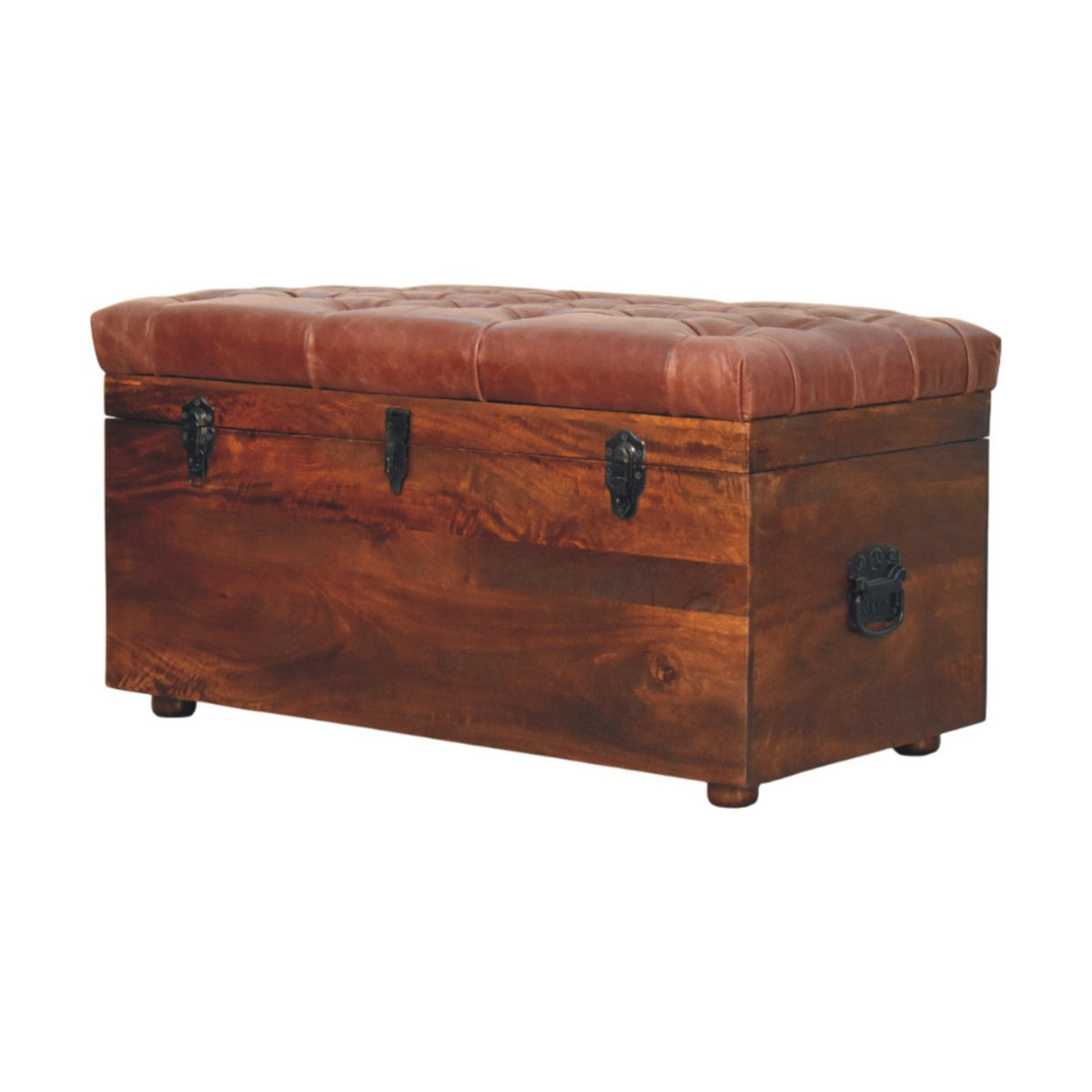 Sutton Buffalo Leather Brown Tufted Storage Trunk