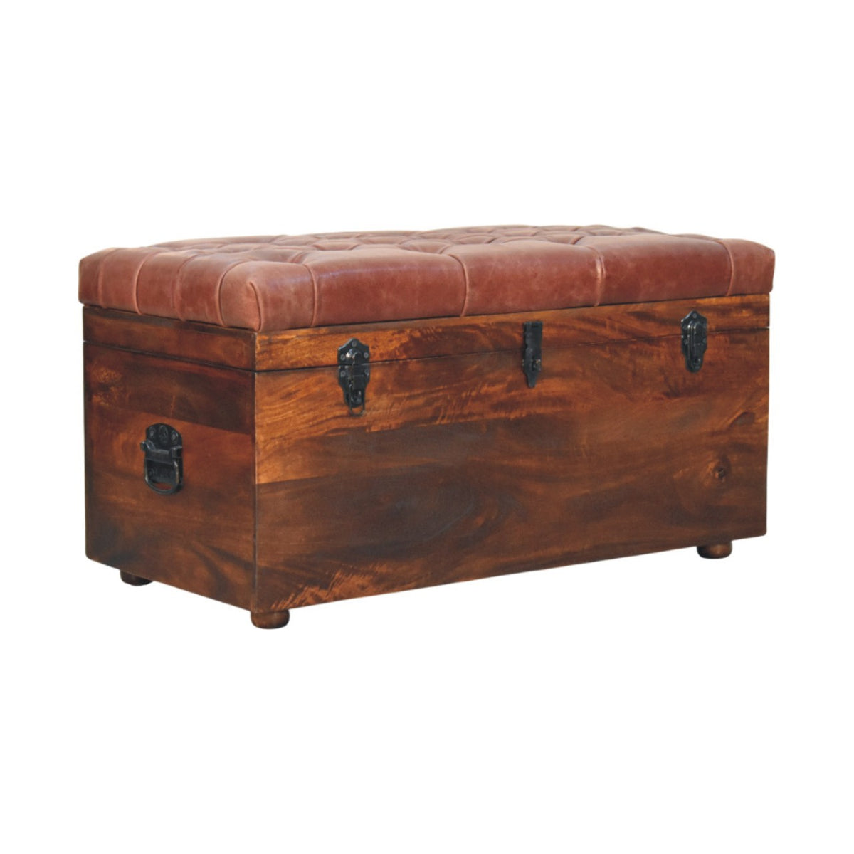 Sutton Buffalo Leather Brown Tufted Storage Trunk