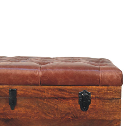 Sutton Buffalo Leather Brown Tufted Storage Trunk