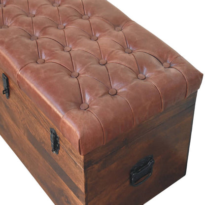 Sutton Buffalo Leather Brown Tufted Storage Trunk