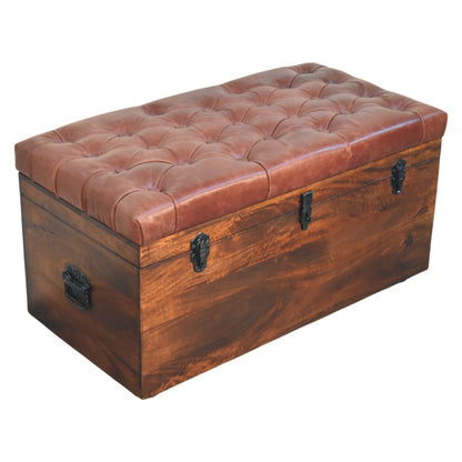Sutton Buffalo Leather Brown Tufted Storage Trunk