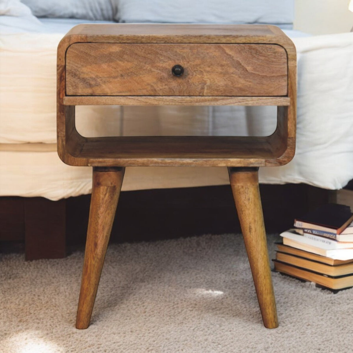 Astoria Oak Nightstand with Drawer and Shelf