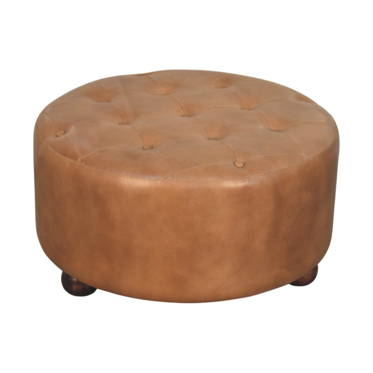Sutton Buffalo Leather Brown Round Tufted Ottoman