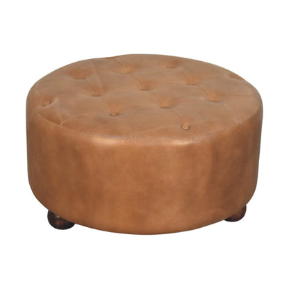Sutton Buffalo Leather Brown Round Tufted Ottoman
