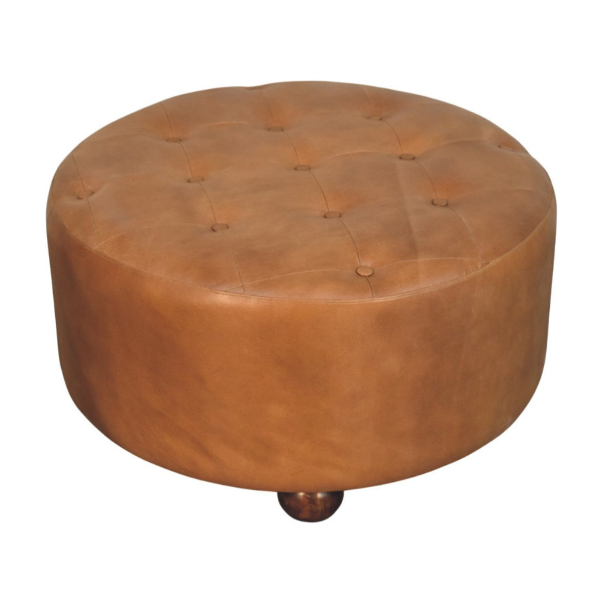 Sutton Buffalo Leather Brown Round Tufted Ottoman