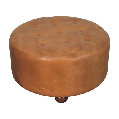 Sutton Buffalo Leather Brown Round Tufted Ottoman