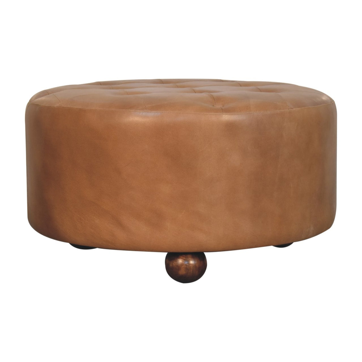 Sutton Buffalo Leather Brown Round Tufted Ottoman