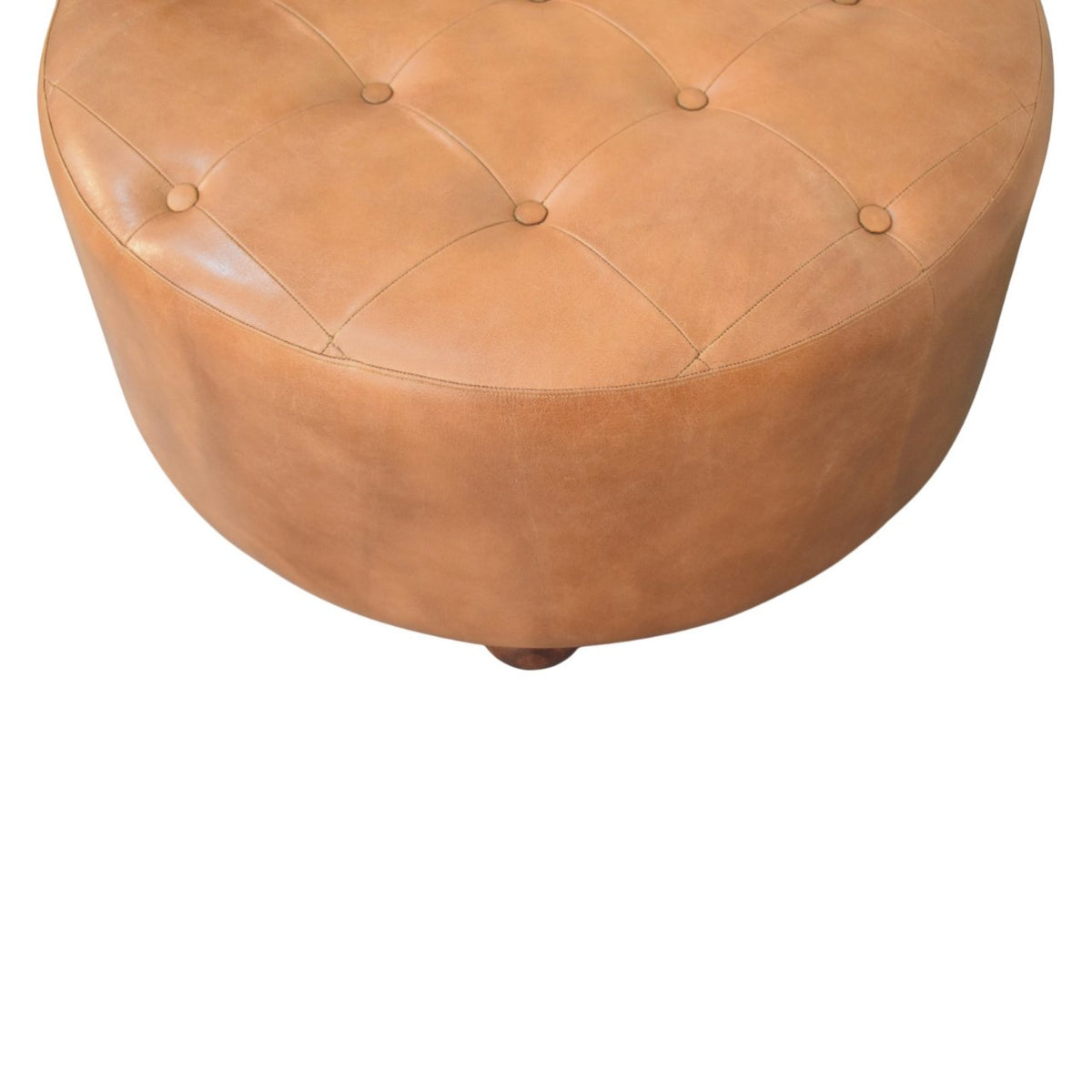 Sutton Buffalo Leather Brown Round Tufted Ottoman
