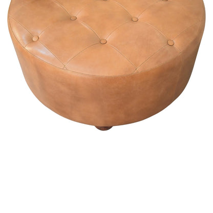 Sutton Buffalo Leather Brown Round Tufted Ottoman