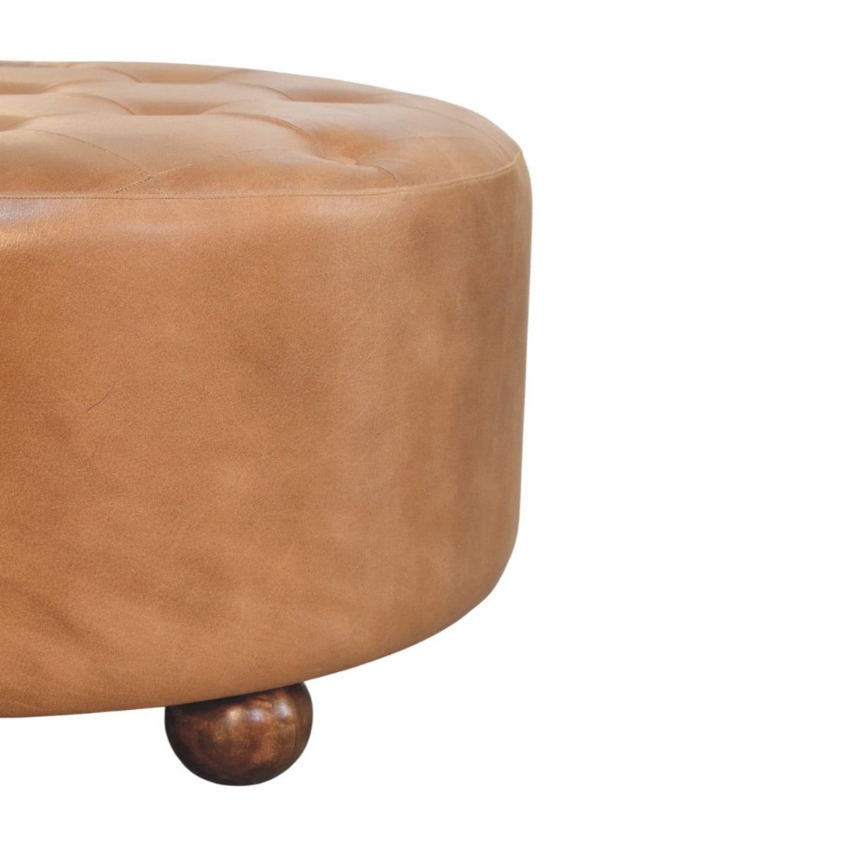 Sutton Buffalo Leather Brown Round Tufted Ottoman
