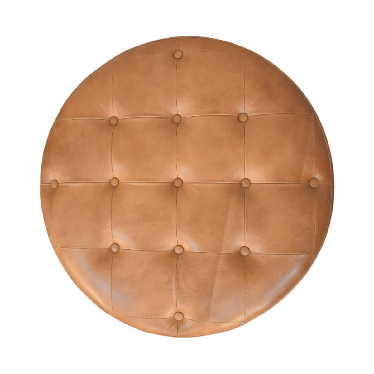 Sutton Buffalo Leather Brown Round Tufted Ottoman