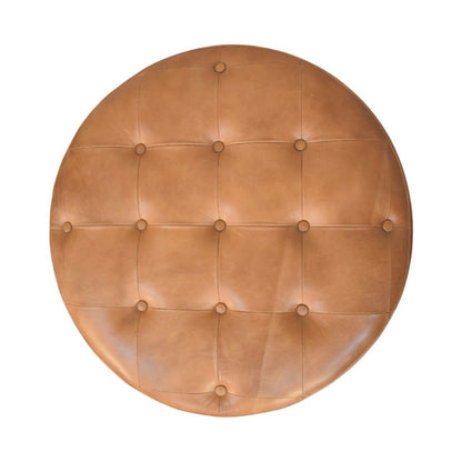 Sutton Buffalo Leather Brown Round Tufted Ottoman