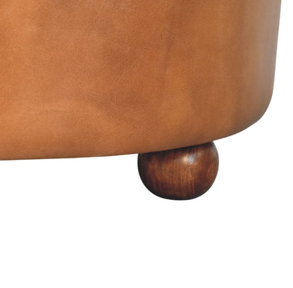 Sutton Buffalo Leather Brown Round Tufted Ottoman