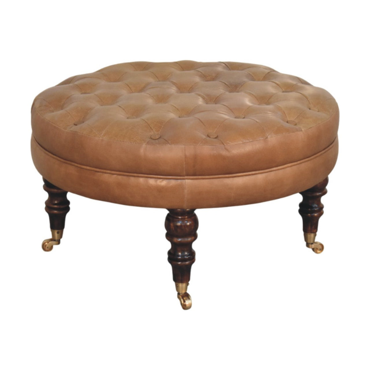 Sutton Buffalo Leather Round Tufted Ottoman