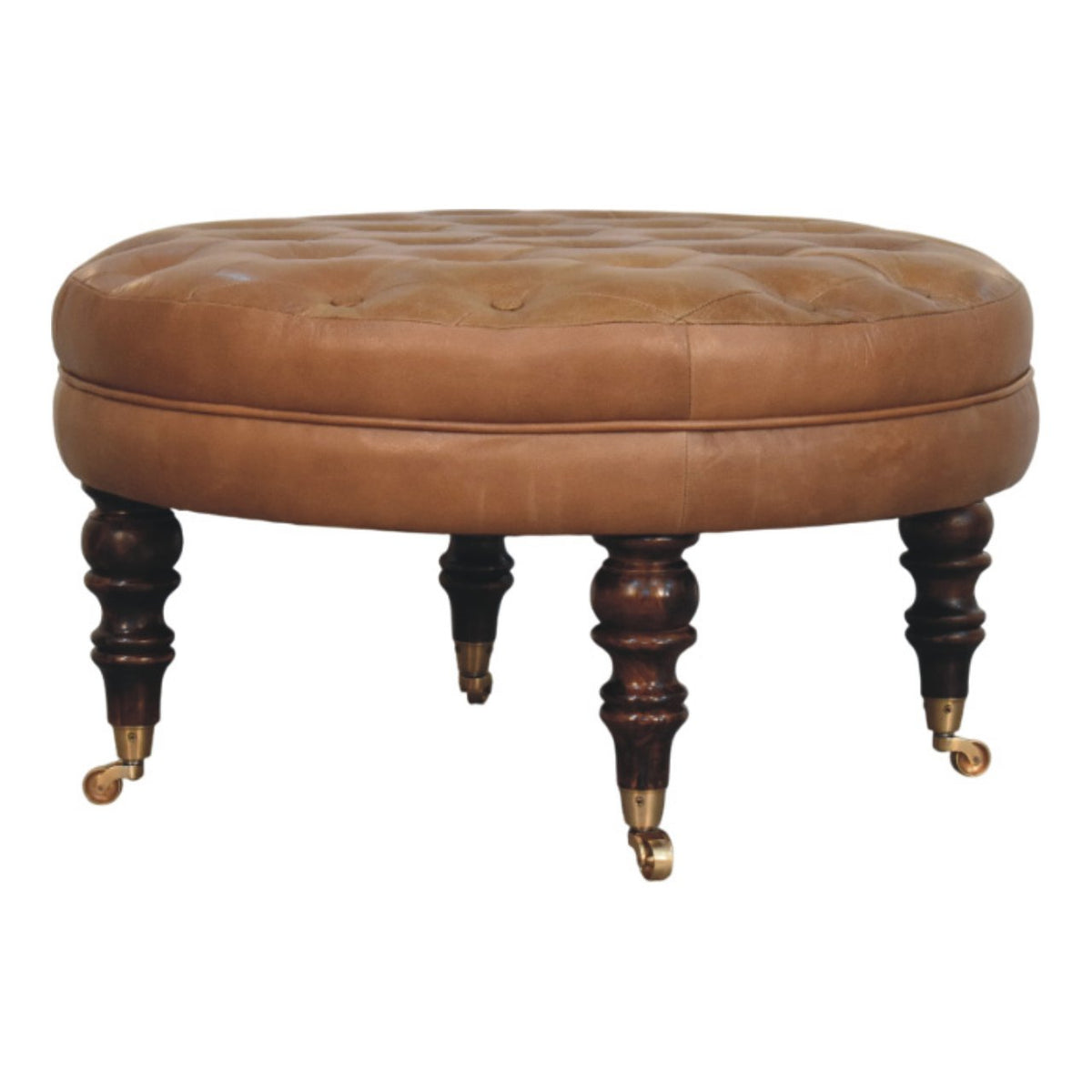 Sutton Buffalo Leather Round Tufted Ottoman