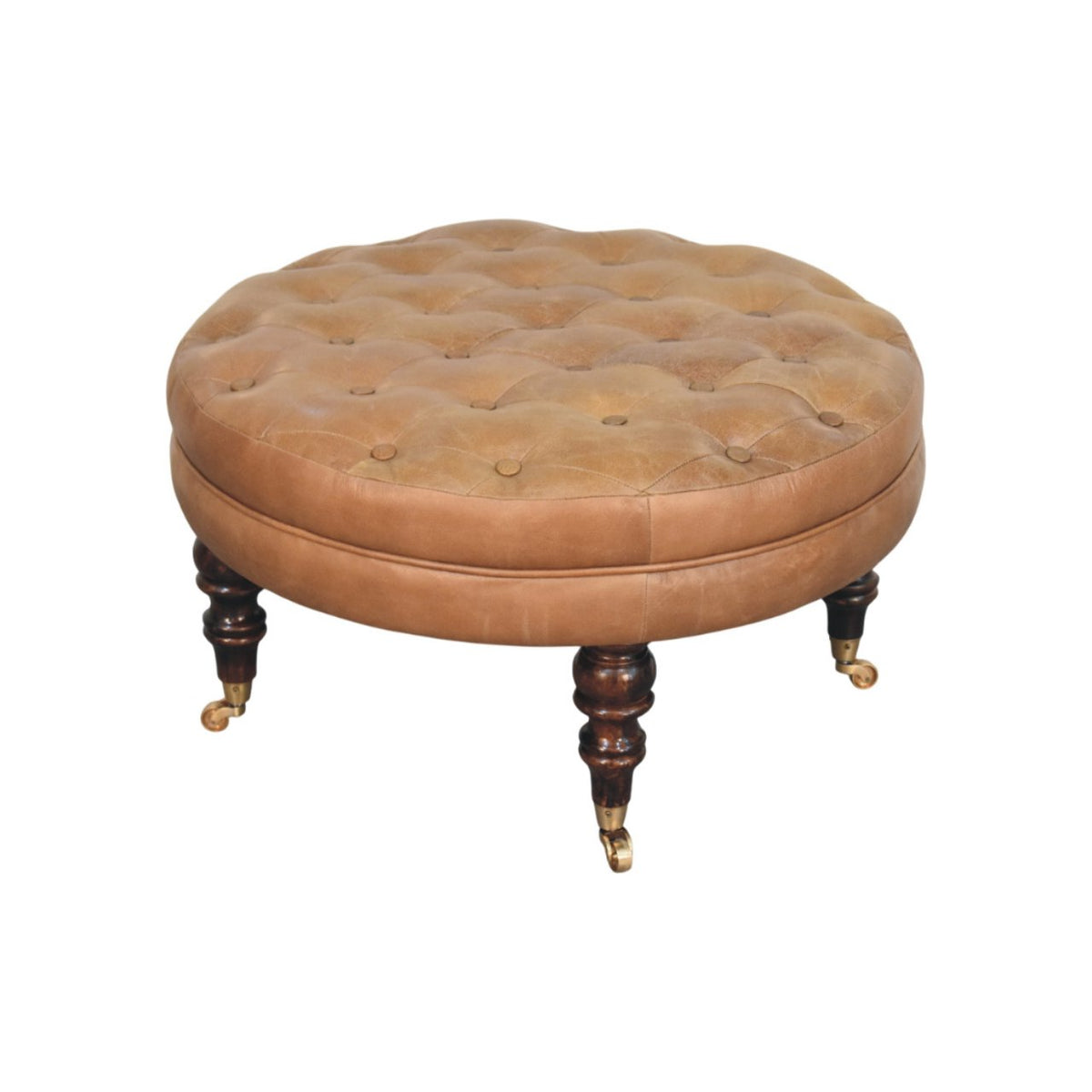 Sutton Buffalo Leather Round Tufted Ottoman