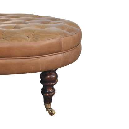Sutton Buffalo Leather Round Tufted Ottoman